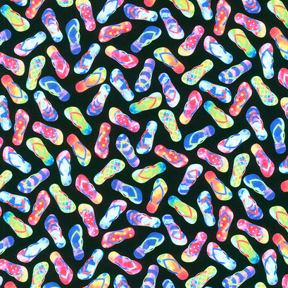Good Vibes Only - Life is Better in Flip Flops Black Yardage