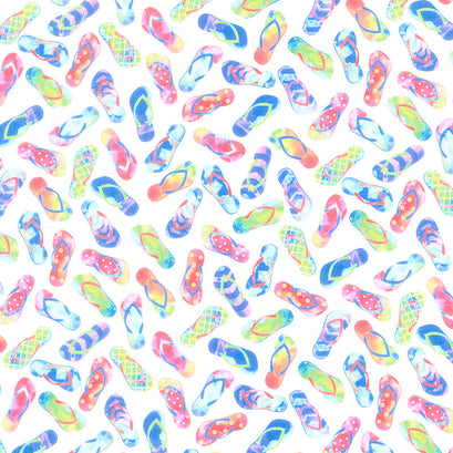 Good Vibes Only - Life is Better in Flip Flops White Yardage