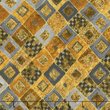 Gustav Klimt - Squares Diamonds Gold Metallic Yardage