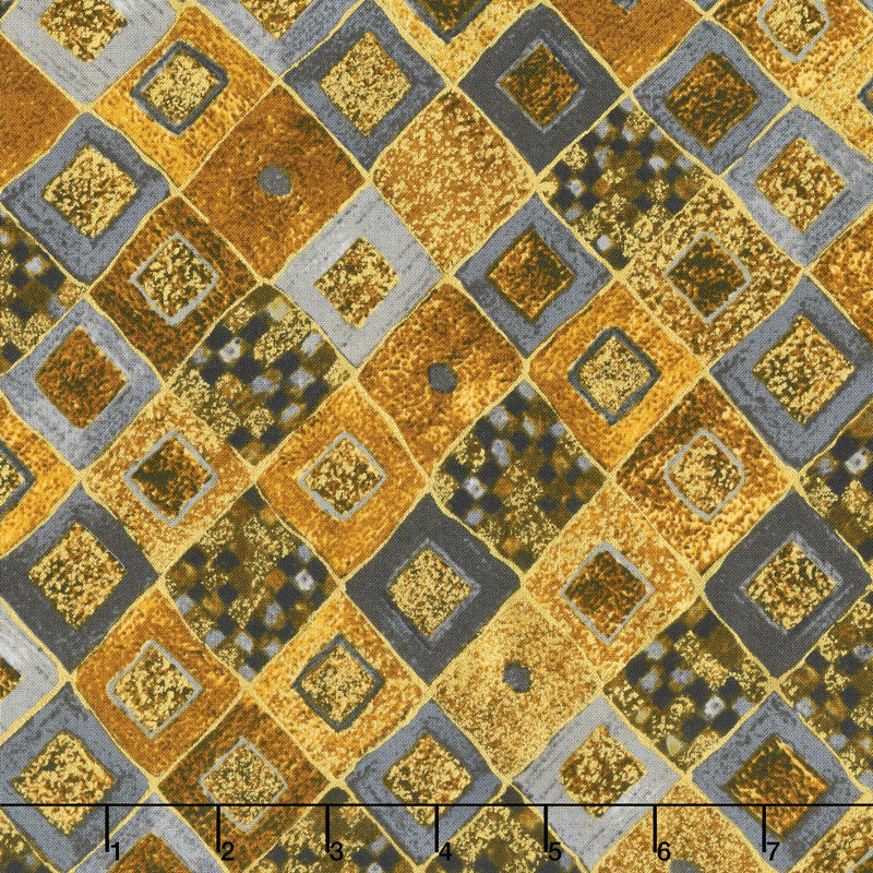 Gustav Klimt - Squares Diamonds Gold Metallic Yardage