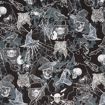 Halloween Spirit - Fright Night Gray Black Yardage
