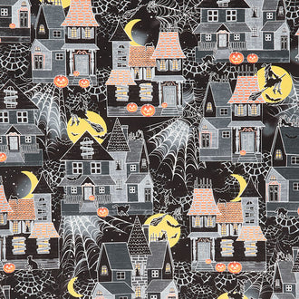 Halloween Spirit - Frightville Charcoal Gray Yardage