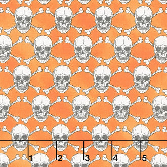 Halloween Spirit - Glowing Skulls Orange Yardage