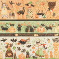 Halloween Whimsy - Black Cat Border Stripe Orange Yardage