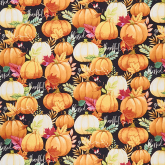 Happy Gatherings - Pumpkin Allover Black Yardage