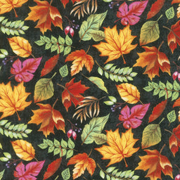 Happy Gatherings - Tossed Leaves Black Yardage