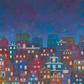 Happy Place - City Houses Border Night Digitally Printed Running Yardage