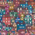 Happy Place - City Houses Border Night Digitally Printed Running Yardage