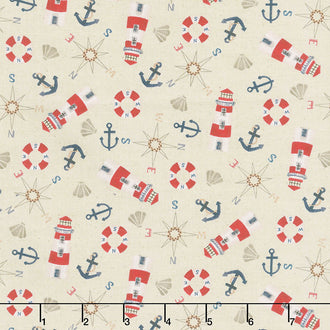 Harbor Days - Mini Tossed Motifs Light Gray Yardage