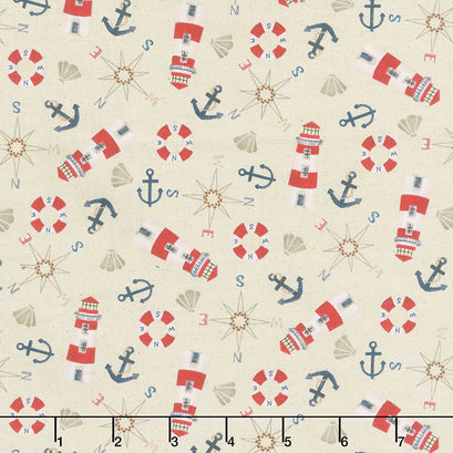 Harbor Days - Mini Tossed Motifs Light Gray Yardage