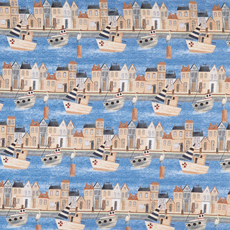 Harbor Days - Port Town Border Stripe Blue Yardage