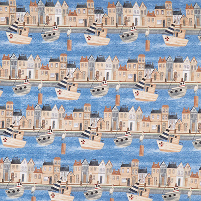 Harbor Days - Port Town Border Stripe Blue Yardage