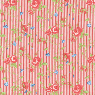 Harbor Springs - Floral Stripe Red Yardage