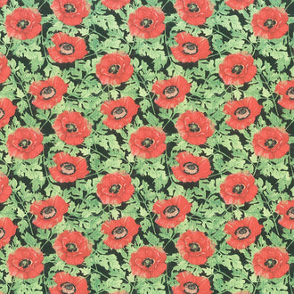 Harlequin Poppies - Poppies and Leaves Black Yardage