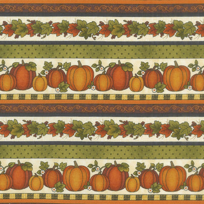 Harvest Berry - Harvest Pumpkin Stripe Cream Multi Yardage