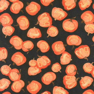 Haunted Night - Pumpkins Allover Black Yardage