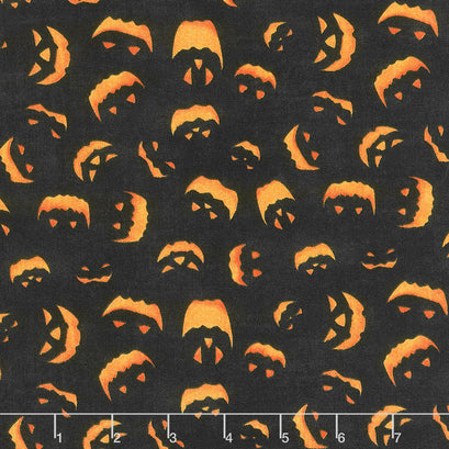 Haunted Night - Spooky Faces Black Yardage