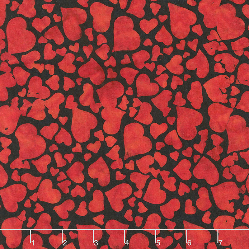 Heart to Heart Batiks - Tossed Hearts Black Yardage