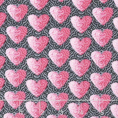 Hearts of Love - Small Set Hearts Gray Pink Yardage