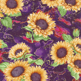 Here Comes the Sun - Sunflower Clusters Purple Yardage