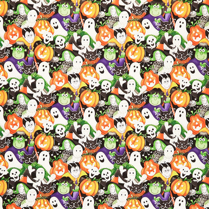 Here We Glow - Packed Faces Multi Glow in the Dark Yardage
