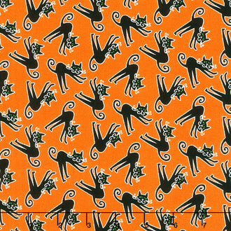 Here We Glow - Tossed Cats Orange Glow in the Dark Yardage