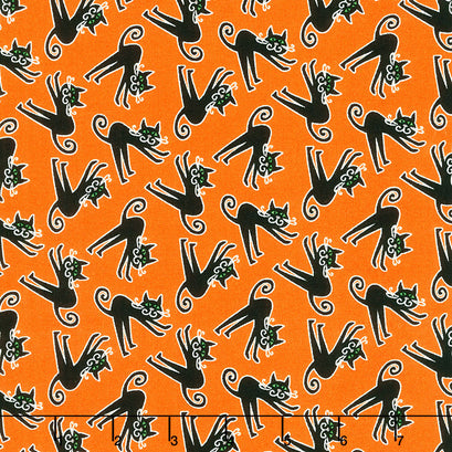 Here We Glow - Tossed Cats Orange Glow in the Dark Yardage