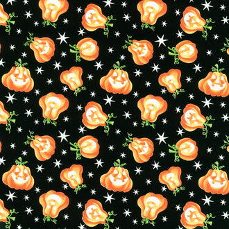 Here We Glow - Tossed Pumpkins Black Glow in the Dark Yardage