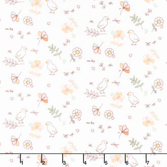 Hidden Cottage - Birds Off White Yardage