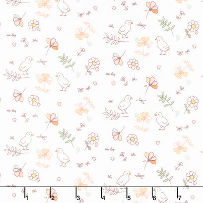 Hidden Cottage - Birds Off White Yardage