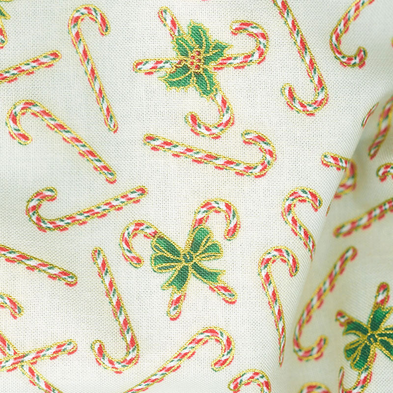 Holiday Charms - Candy Canes Ivory Metallic Yardage Alternative View #1