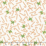 Holiday Charms - Candy Canes Ivory Metallic Yardage
