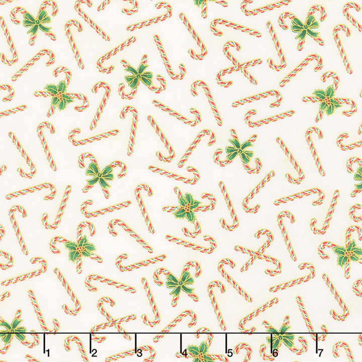 Holiday Charms - Candy Canes Ivory Metallic Yardage