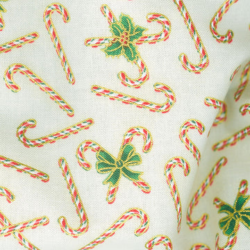 Holiday Charms - Candy Canes Ivory Metallic Yardage