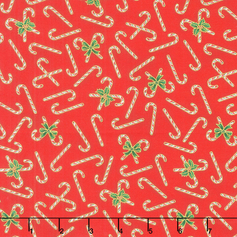 Holiday Charms - Candy Canes Red Metallic Yardage