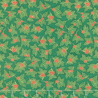 Holiday Charms - Holly Green Metallic Yardage