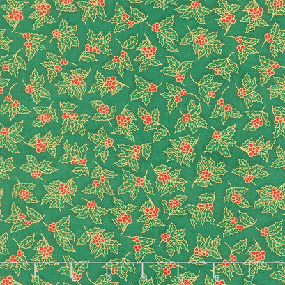 Holiday Charms - Holly Green Metallic Yardage