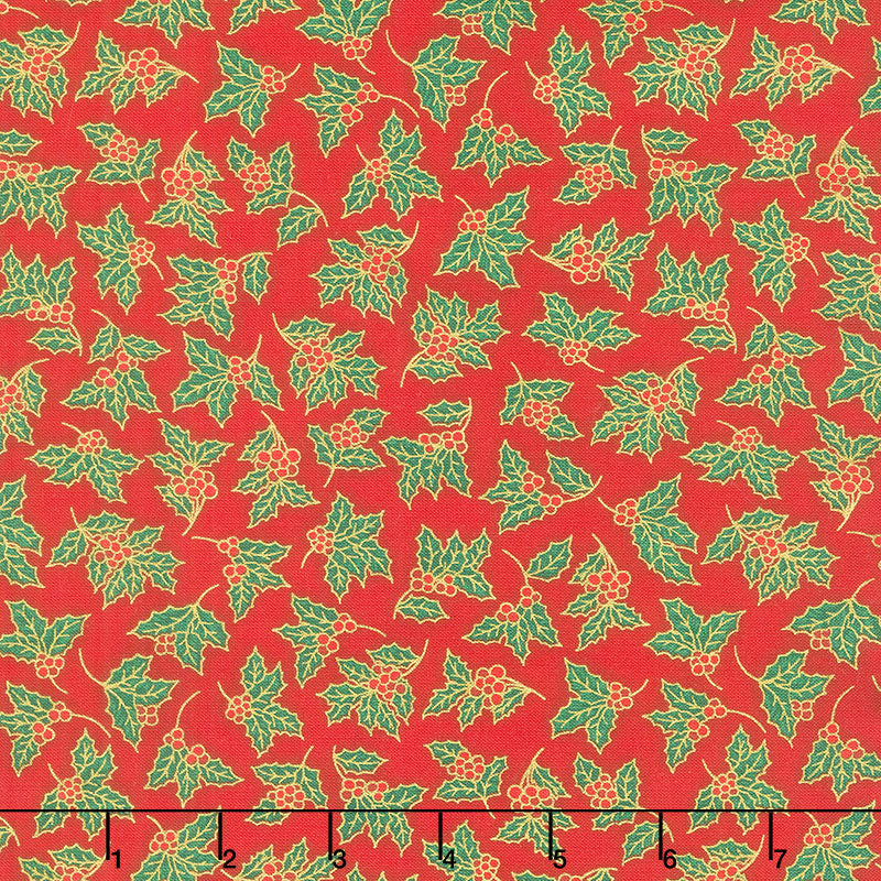 Holiday Charms - Holly Red Metallic Yardage