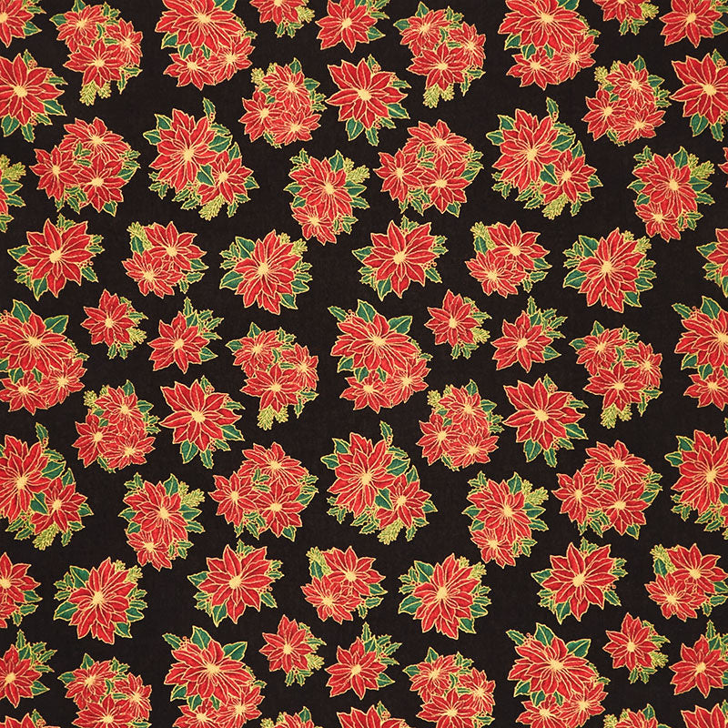 Holiday Charms - Poinsettia Black Metallic Yardage