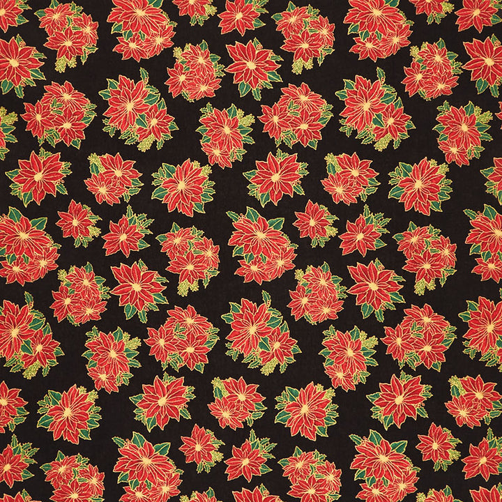Holiday Charms - Poinsettia Black Metallic Yardage