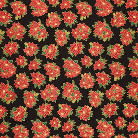 Holiday Charms - Poinsettia Black Metallic Yardage
