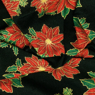 Holiday Charms - Poinsettia Black Metallic Yardage