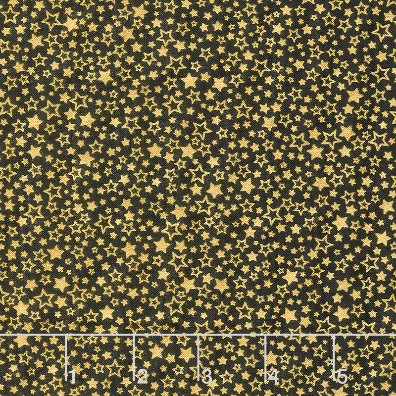 Holiday Charms - Stars Black Metallic Yardage