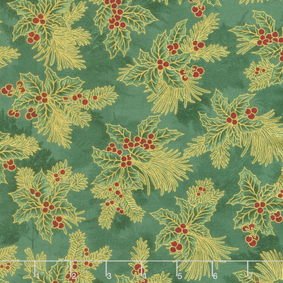 Holiday Flourish 12 - Boughs Green Metallic Yardage
