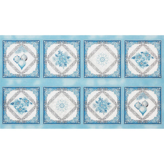 Holiday Flourish 12 - Peacock Snowflakes Blue Metallic Panel