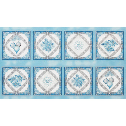 Holiday Flourish 12 - Peacock Snowflakes Blue Metallic Panel