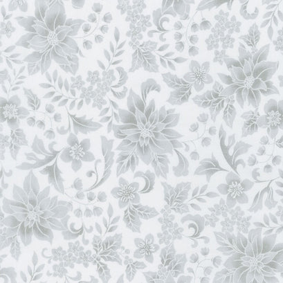 Holiday Flourish 12 - Scarlet Poinsettia Grey Yardage