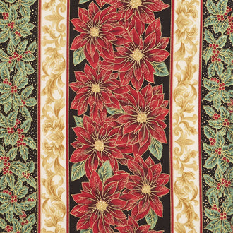Holiday Flourish 12 - Stripe Flowers Black Metallic Yardage