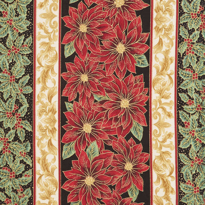 Holiday Flourish 12 - Stripe Flowers Black Metallic Yardage