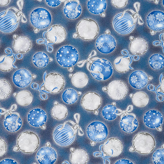 Holiday Flourish 13 - Blue Ornaments Navy Metallic Yardage
